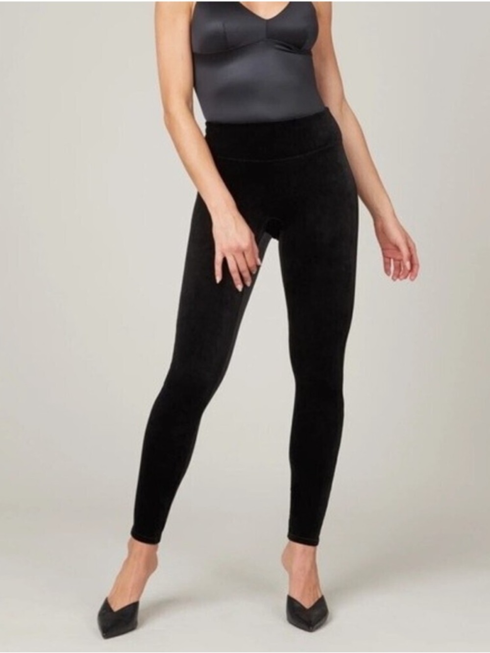 SPANX Ready To Wow Black Velvet Full Length High Rise Leggings Medium
